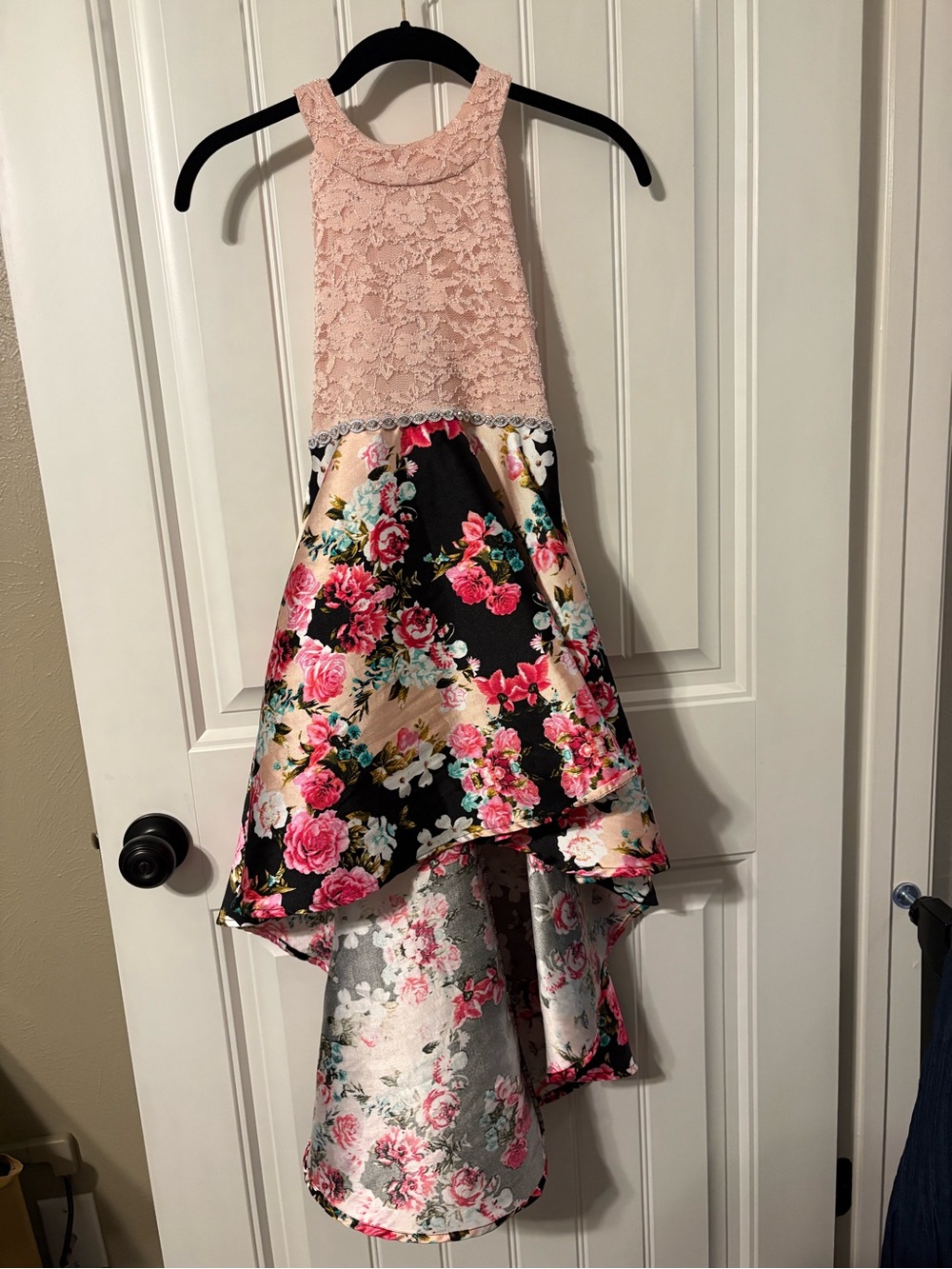 Girls Pink Lace Halter High-Low Floral Party Dress by Soeechless